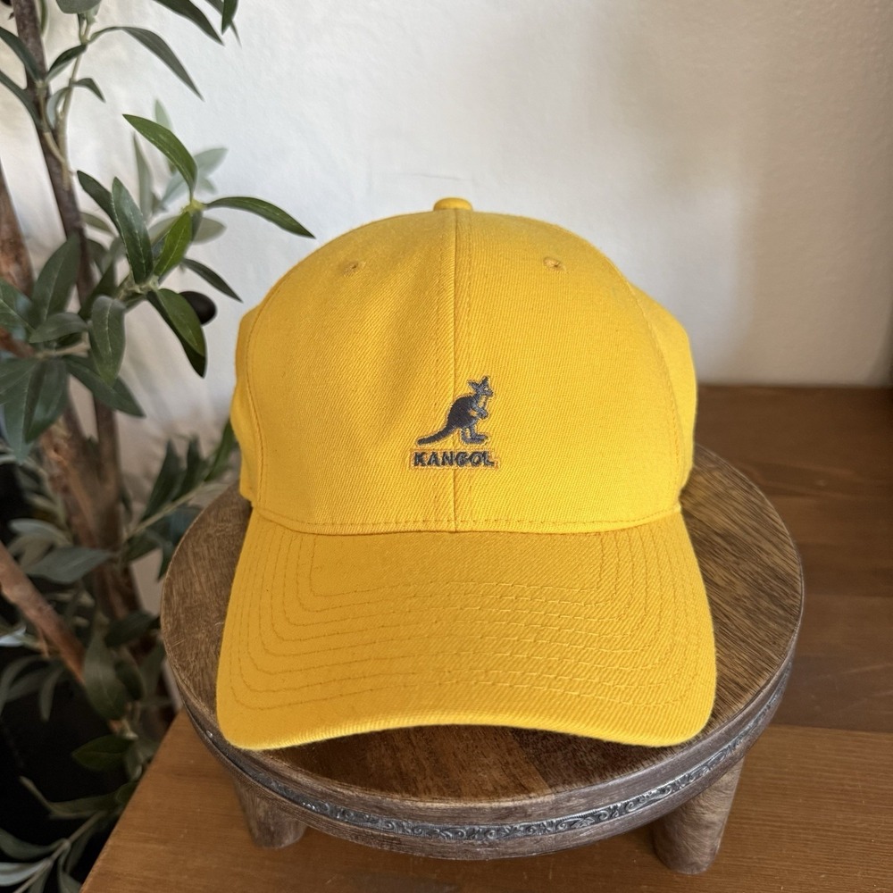 VTG Kangol Logo Yellow Wool Blend Hat Flex Fit Baseball Cap Mens L/XL Urban Rap